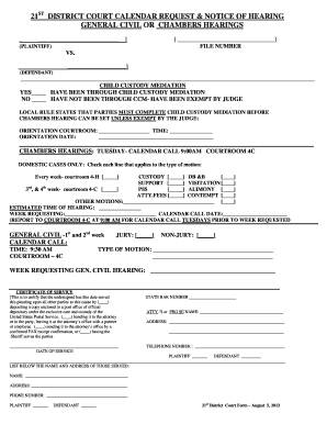 21st District Court Calendar Request & Notice of Hearing