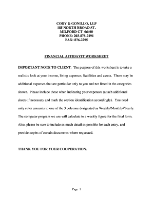 Financial Affidavit Worksheet