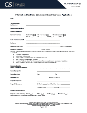 Commercial Rental Guarantee Application Form
