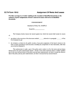 CLTA Form 104.6 Assignment Of Rents And Leases