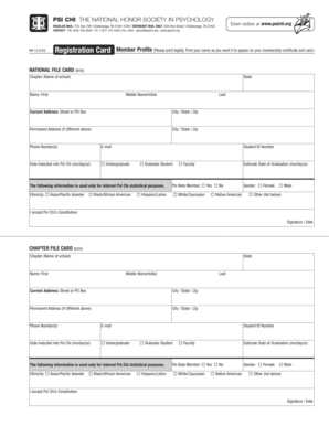 Psi Chi Membership Registration Card