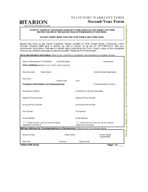 Tarion Second-Year Statutory Warranty Form