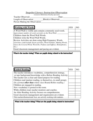 Literacy Instruction Observation Form