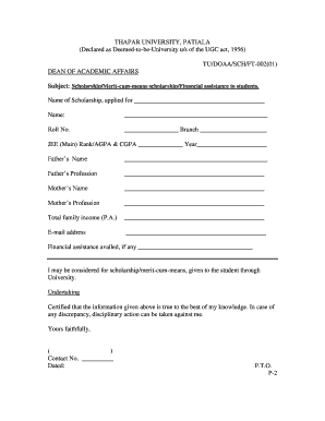 Thapar University Scholarship Application Form
