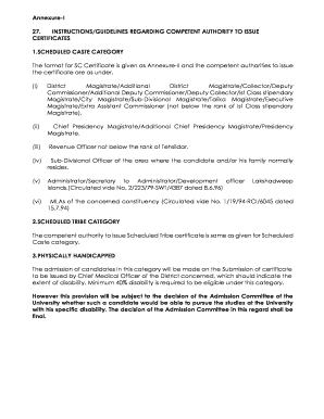 Scheduled Caste Certificate Format