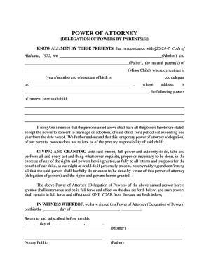 Alabama Power of Attorney for Child Care