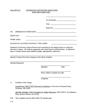 Form DCE-G1 DIVISION OF CONTINUING EDUCATION STEP ONE COMPLAINT - mccc-union