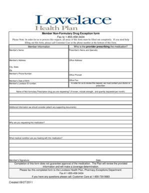 Member Non-Formulary Drug Exception Form