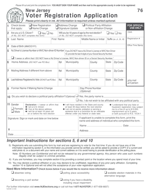 New Jersey Voter Registration Application