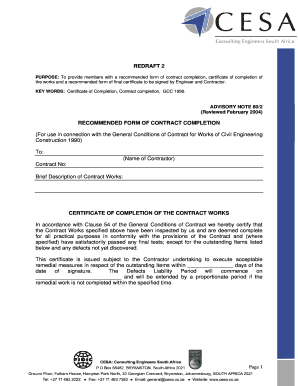 Certificate of Completion for Civil Engineering Works