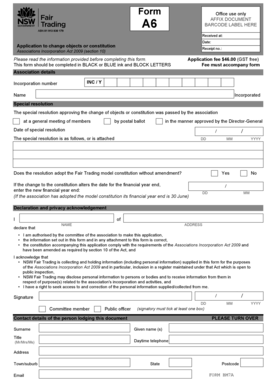 Application to Change Objects or Constitution