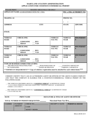 Maryland Courtesy/Commercial Vehicle Permit Application