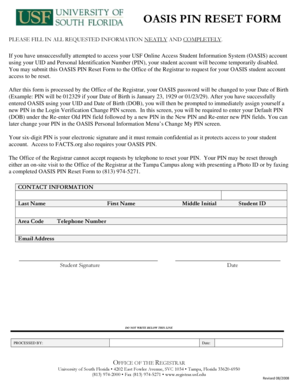 OASIS PIN Reset Form
