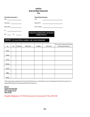 Nevada Gas Mileage Reimbursement Form