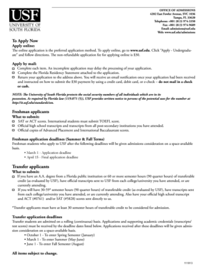 University of South Florida Undergraduate Application