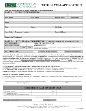 University of South Florida Withdrawal Application