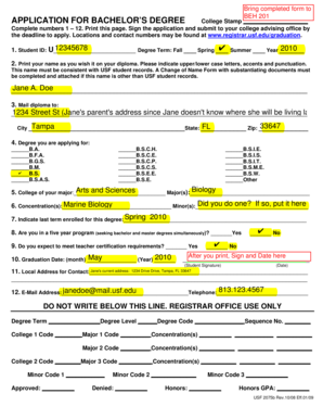 Bachelor's Degree Application Form