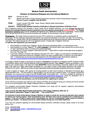 Communicable Disease Prevention Certification Form