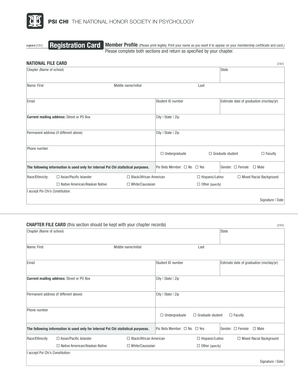 Psi Chi Member Registration Card