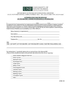 Authorization for Release of Psychiatric Information