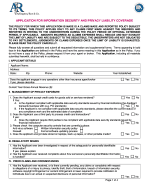 Application for Information Security and Privacy Liability Coverage