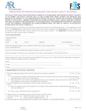 Application for Information Security and Privacy Liability Coverage