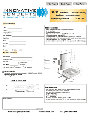 SP-30 Full Width Contoured Seating Package Order Form