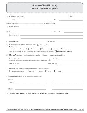 Student Project Checklist Form 1A