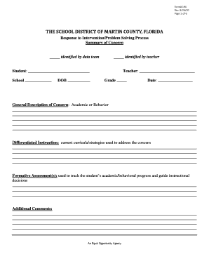 Florida Response to Intervention Form