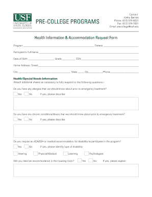 Health Information & Accommodation Request Form