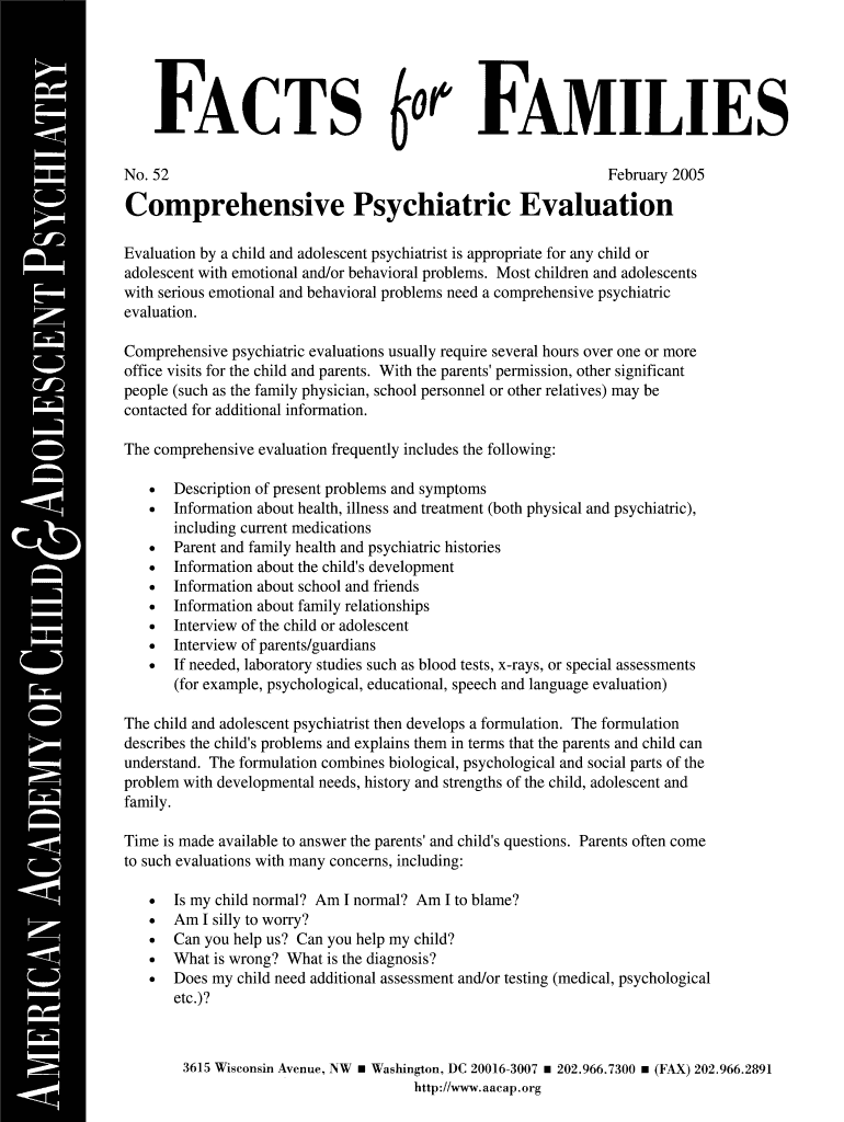 Fillable Online Comprehensive Psychiatric Evaluation, Facts for