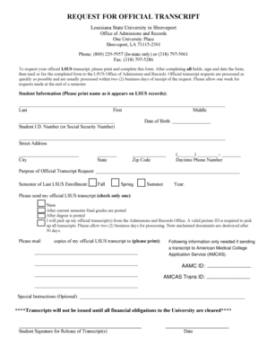 Request for Official Transcript