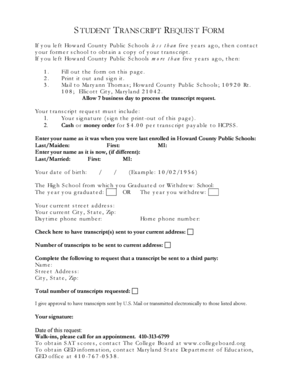 Student transcript reques t form - Howard County Public Schools - hcpss