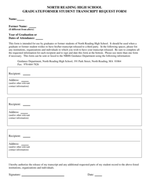 Iqas contact form - Transcript Request Form (Graduate & Former Students - hs north-reading k12 ma