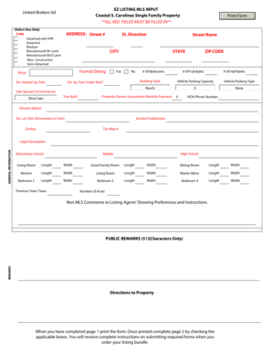 Coastal South Carolinas Single Family Property Listing Form