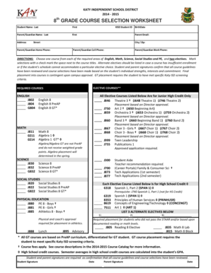 Fillable Online katyisd 8th 2014-2015 JH Course Selection Sheet - Katy