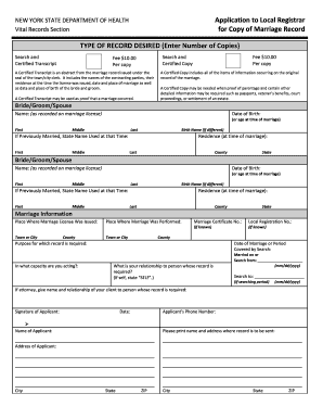 New York Marriage Record Application