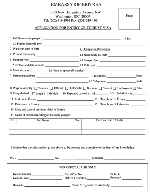 Eritrea Tourist Visa Application