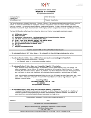 Katy ISD Hepatitis B Vaccination Acceptance/Waiver Form