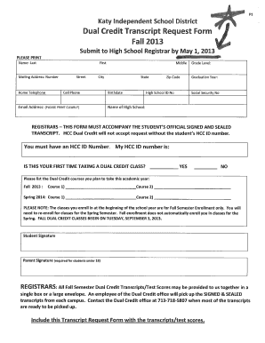 Dual Credit Transcript Request Form