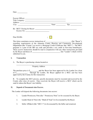 MCC Closing Instructions for Buyer