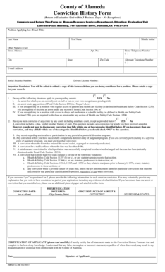 Alameda County Conviction History Form