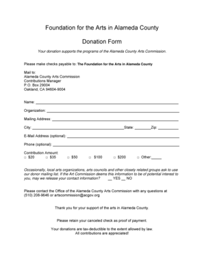 Alameda County Arts Commission Donation Form