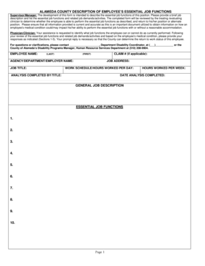 Alameda County Employee Job Functions Description Form
