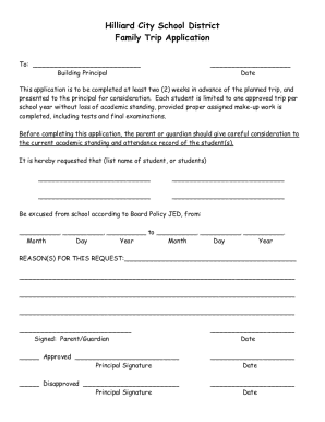 Hilliard School District Family Trip Application