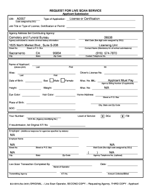Request for Live Scan Service Form