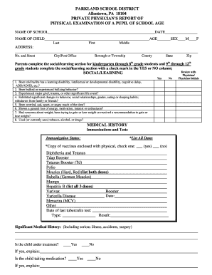 Private Physician's Report of Physical Examination of a Pupil