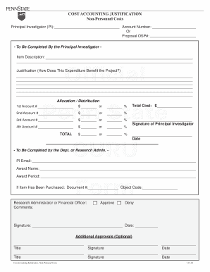 Non-Personnel Cost Accounting Justification