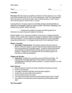 True False Quiz Template