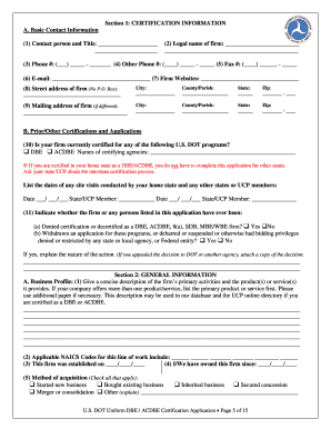 Disadvantaged Business Enterprise Certification Application